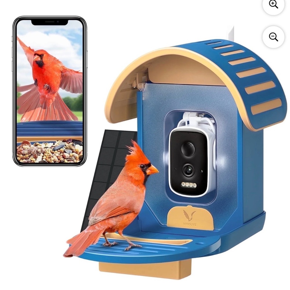 Vinguys Smart Bird Feeder with Camera - Blue and Tan